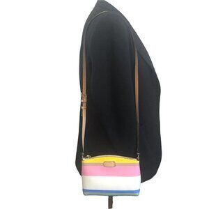 Kate Spade White, Pink, Yellow & Blue Stripped Leather Crossbody  Purse